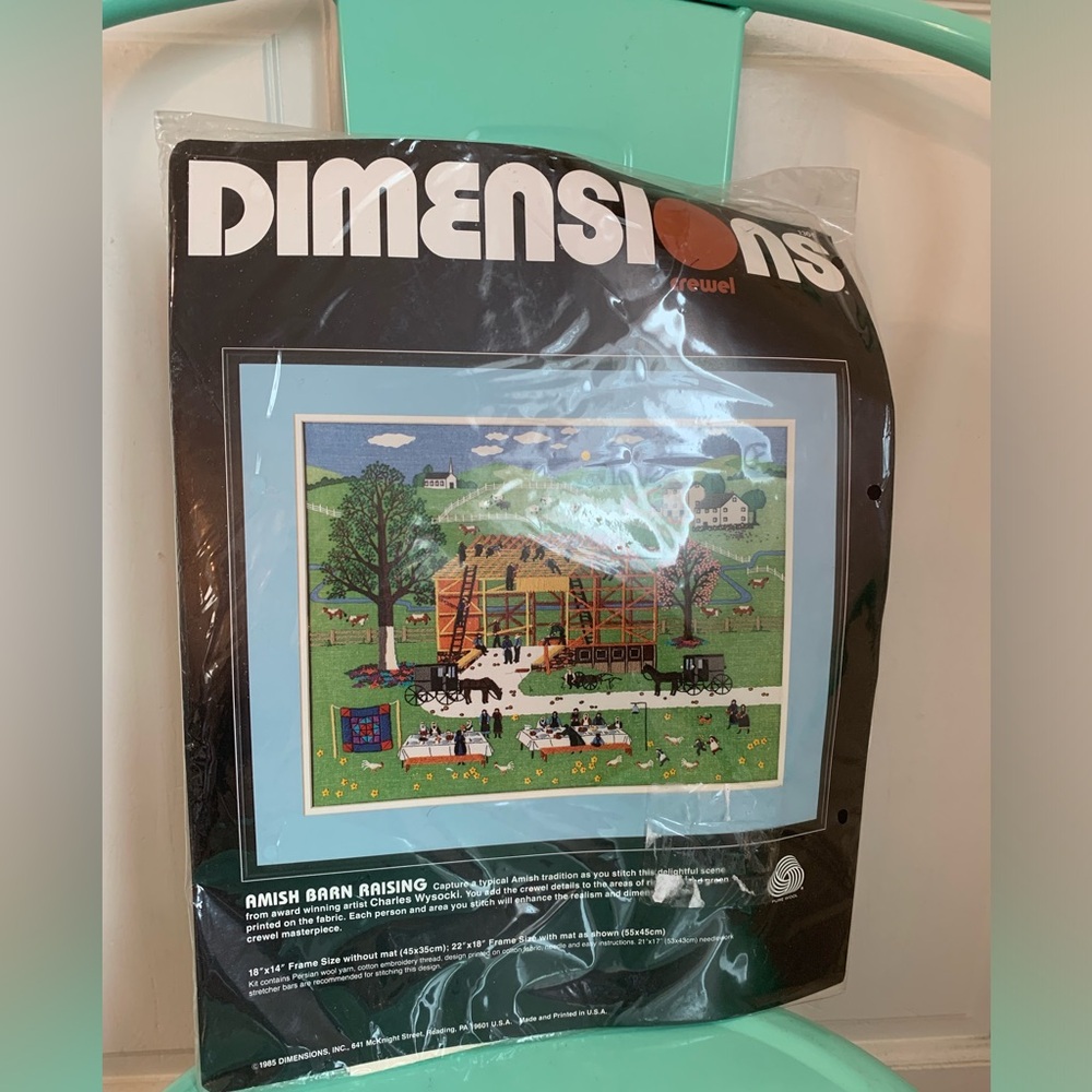 NWT Dimensions 1304 Amish Barn Raising Crewel Needlework Kit